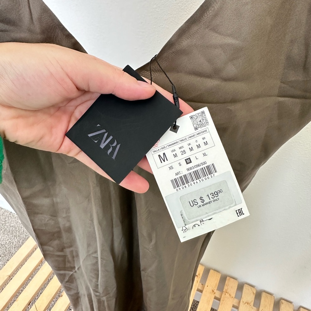 Zara 100% Silk Olive Midi Dress - Picture 3 of 7